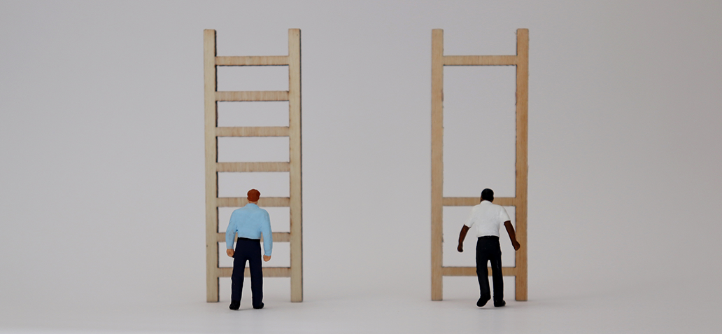 miniature people and miniature wooden ladders
